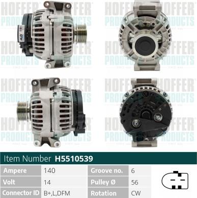 Hoffer H5510539 - Alternator www.autospares.lv