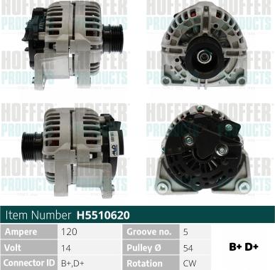 Hoffer H5510620 - Alternator www.autospares.lv