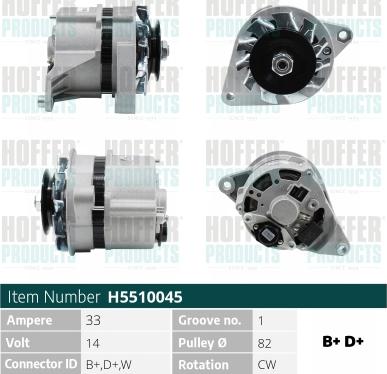 Hoffer H5510045 - Alternator www.autospares.lv