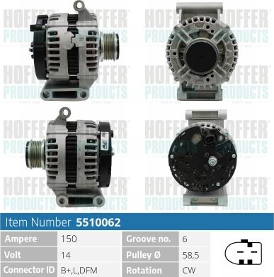 Hoffer H5510062 - Alternator www.autospares.lv