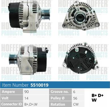 Hoffer H5510019 - Alternator www.autospares.lv