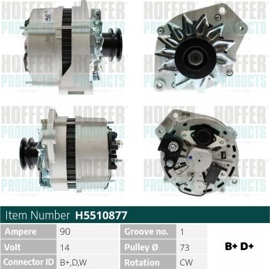 Hoffer H5510877 - Alternator www.autospares.lv