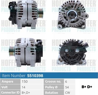 Hoffer H5510398 - Alternator www.autospares.lv