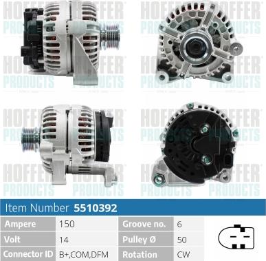 Hoffer H5510392 - Alternator www.autospares.lv