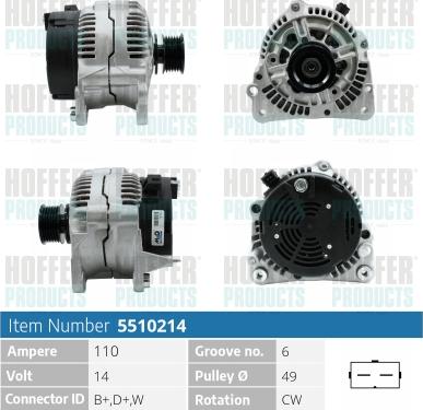 Hoffer H5510214 - Alternator www.autospares.lv