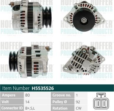 Hoffer H5535526 - Alternator www.autospares.lv