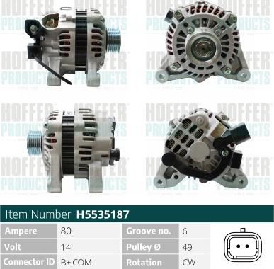 Hoffer H5535187 - Alternator www.autospares.lv