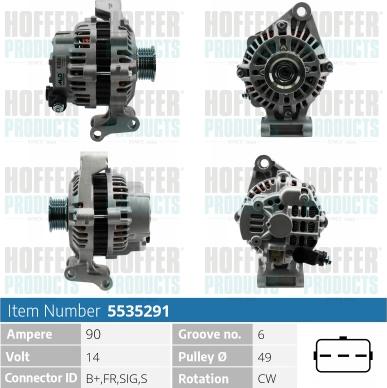 Hoffer H5535291 - Генератор www.autospares.lv