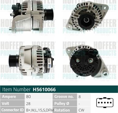 Hoffer H5610066 - Генератор www.autospares.lv