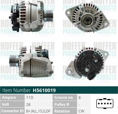 Hoffer H5610019 - Генератор www.autospares.lv