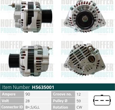 Hoffer H5635001 - Alternator www.autospares.lv