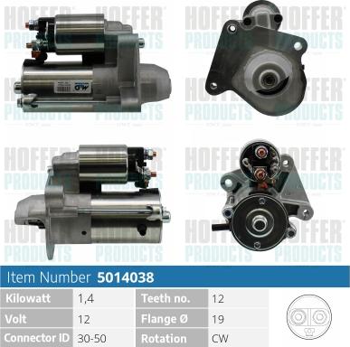 Hoffer H5014038 - Стартер www.autospares.lv