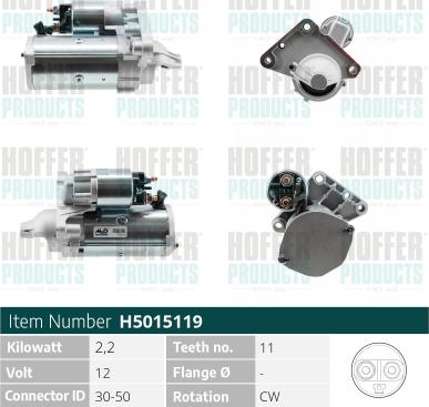 Hoffer H5015119 - Стартер www.autospares.lv