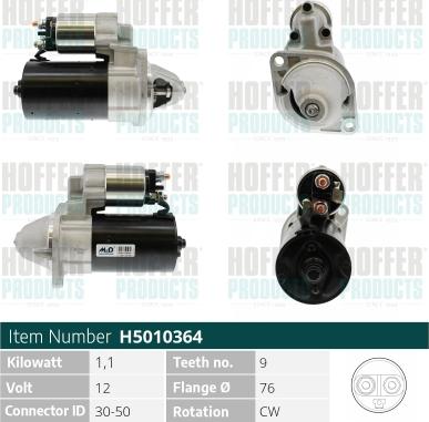 Hoffer H5010364 - Стартер www.autospares.lv