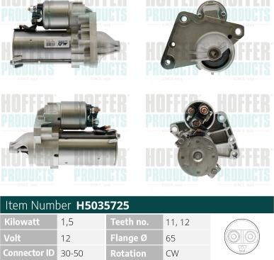 Hoffer H5035725 - Стартер www.autospares.lv