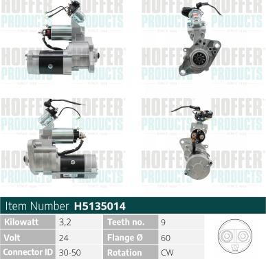 Hoffer H5135014 - Стартер www.autospares.lv