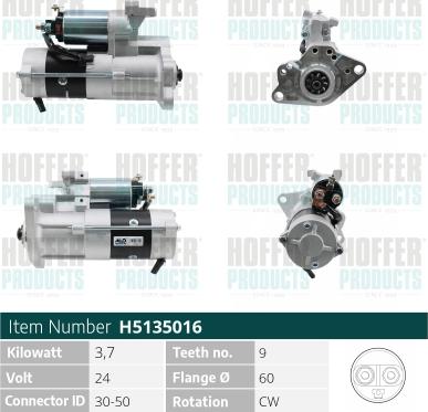 Hoffer H5135016 - Стартер www.autospares.lv