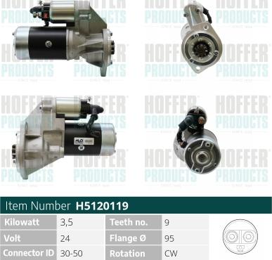 Hoffer H5120119 - Стартер www.autospares.lv