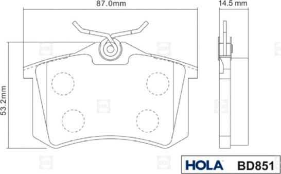 Hola BD851 - Тормозные колодки, дисковые, комплект www.autospares.lv