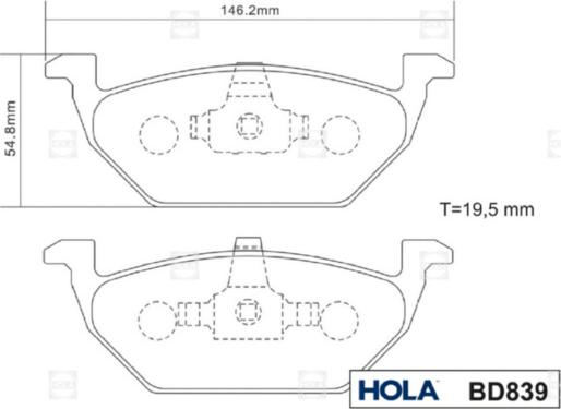 Hola BD839 - Тормозные колодки, дисковые, комплект www.autospares.lv