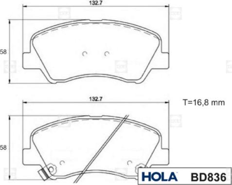 Hola BD836 - Тормозные колодки, дисковые, комплект www.autospares.lv