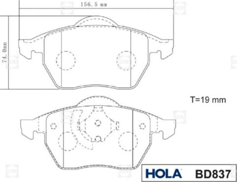 Hola BD837 - Тормозные колодки, дисковые, комплект www.autospares.lv