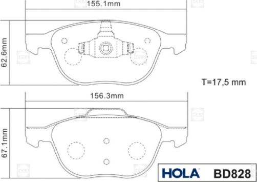 Hola BD828 - Тормозные колодки, дисковые, комплект www.autospares.lv