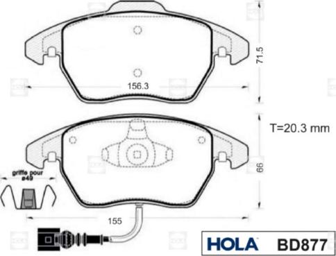 Hola BD877 - Bremžu uzliku kompl., Disku bremzes autospares.lv