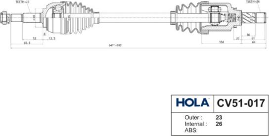 Hola CV51-017 - Piedziņas vārpsta autospares.lv