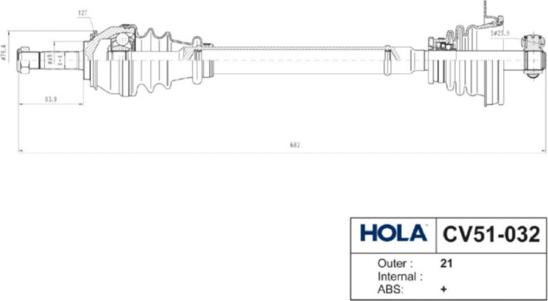 Hola CV51-032 - Piedziņas vārpsta autospares.lv