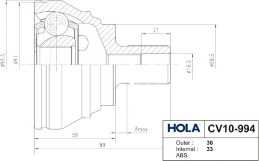 Hola CV10-994 - Šarnīru komplekts, Piedziņas vārpsta autospares.lv