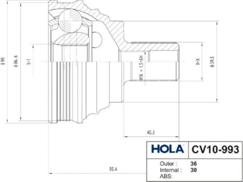 Hola CV10-993 - Šarnīru komplekts, Piedziņas vārpsta www.autospares.lv