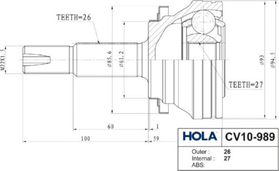 Hola CV10-989 - Šarnīru komplekts, Piedziņas vārpsta autospares.lv