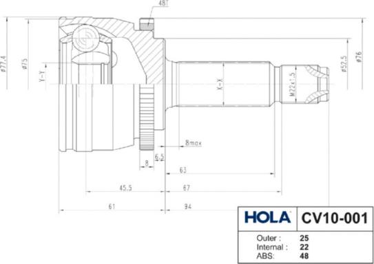 Hola CV10-001 - Шарнирный комплект, ШРУС, приводной вал www.autospares.lv