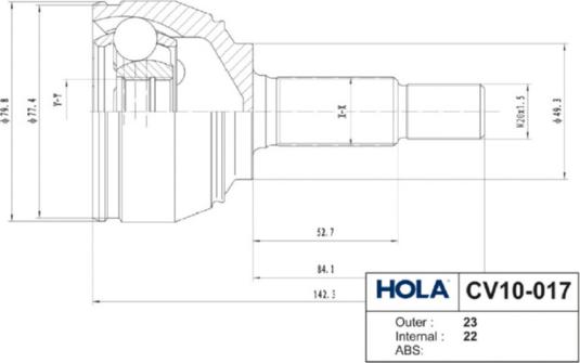 Hola CV10017 - Šarnīru komplekts, Piedziņas vārpsta www.autospares.lv