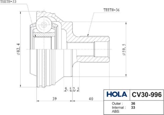 Hola CV30-996 - Šarnīru komplekts, Piedziņas vārpsta www.autospares.lv