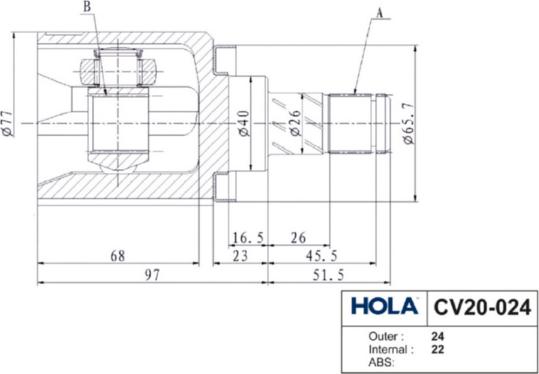 Hola CV20-024 - Šarnīru komplekts, Piedziņas vārpsta www.autospares.lv