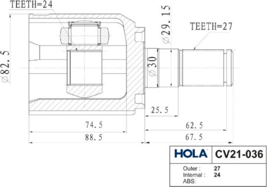 Hola CV21-036 - Шарнирный комплект, ШРУС, приводной вал www.autospares.lv