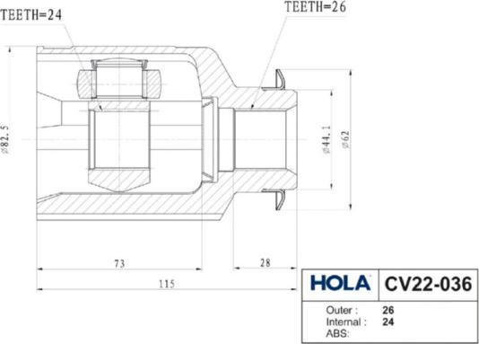 Hola CV22-036 - Шарнирный комплект, ШРУС, приводной вал www.autospares.lv