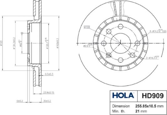 Hola HD909 - Bremžu diski autospares.lv