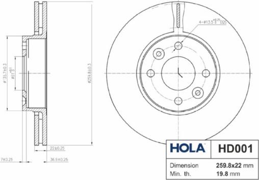 Hola HD001 - Bremžu diski www.autospares.lv