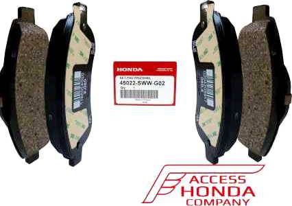 Honda 45022SWWG02 - Тормозные колодки, дисковые, комплект www.autospares.lv