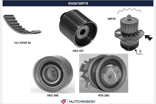 Hutchinson KH 267WP79 - Водяной насос + комплект зубчатого ремня ГРМ www.autospares.lv