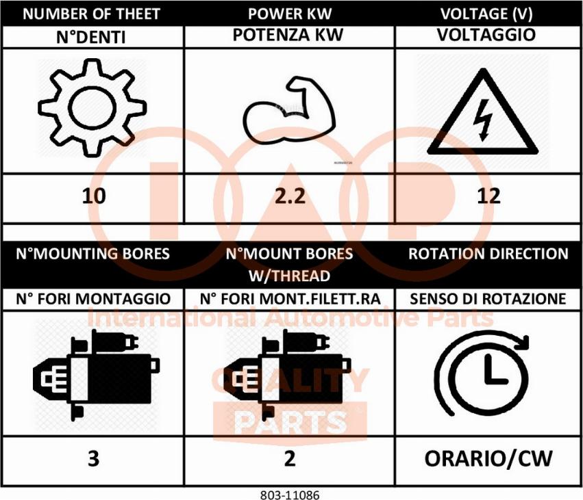 IAP QUALITY PARTS 803-11086 - Starteris autospares.lv