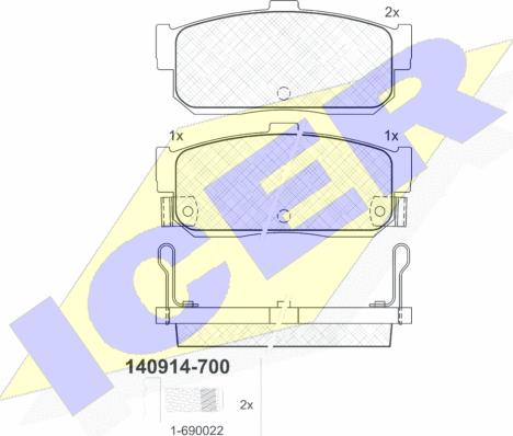 Icer 140914-700 - Bremžu uzliku kompl., Disku bremzes autospares.lv