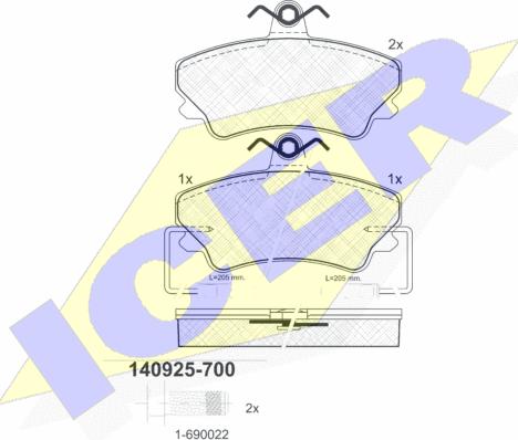 Icer 140925-700 - Bremžu uzliku kompl., Disku bremzes www.autospares.lv