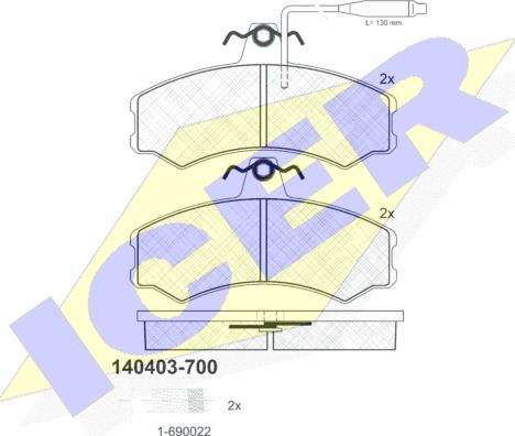 Icer 140403-700 - Bremžu uzliku kompl., Disku bremzes www.autospares.lv