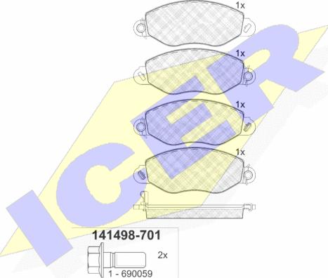 Icer 141498-701 - Bremžu uzliku kompl., Disku bremzes autospares.lv