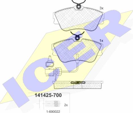 Icer 141425-700 - Bremžu uzliku kompl., Disku bremzes autospares.lv