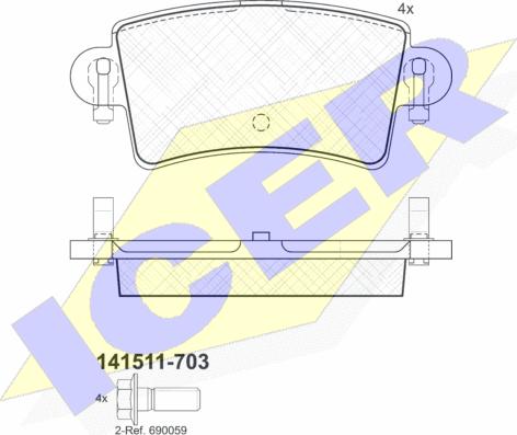 Icer 141511-703 - Тормозные колодки, дисковые, комплект www.autospares.lv